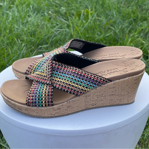 Skechers Wedges Womens 7 Beverlee Delighted Sandals Multicolor 38554 Geometric - Picture 2 of 10